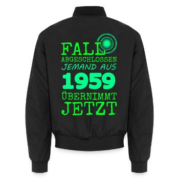 abgeschlossen 1959 - Unisex Bomberjacke - Schwarz - Hinten - AI Model Male 185 light (185cm)