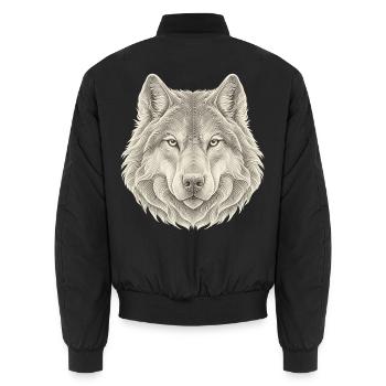 Wolf Konturlinien – 3D Line Art - Unisex Bomberjacke - Schwarz - Hinten - AI Model Male 185 light (185cm)