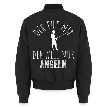 Der tut nix, der will nur angeln – Weiß - Unisex Bomberjacke - Schwarz - Hinten - AI Model Male 185 light (185cm)