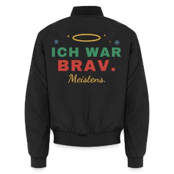 Ich war brav. Meistens. – Weihnachten - Unisex Bomberjacke - Schwarz - Hinten - AI Model Male 185 light (185cm)