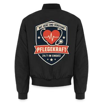 Pflegekraft Mit Herz und Verstand 24/7 im Einsatz - Unisex Bomberjacke - Schwarz - Hinten - AI Model Male 185 light (185cm)