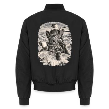  Französische Bulldogge Im Winterlichen - Unisex Bomberjacke - Schwarz - Hinten - AI Model Male 185 light (185cm)