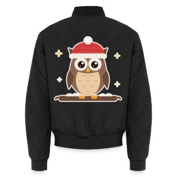 Eule mit Weihnachtsmütze auf dem Ast - Unisex Bomberjacke - Schwarz - Hinten - AI Model Male 185 light (185cm)