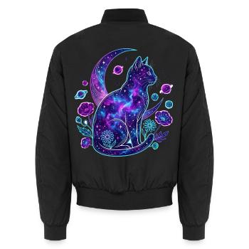 Galaktische Katze im Kosmos - Unisex Bomberjacke - Schwarz - Hinten - AI Model Male 185 light (185cm)