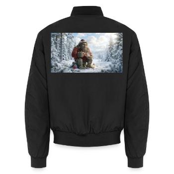 Winter Yeti am Feuer im Schneeland - Unisex Bomberjacke - Schwarz - Hinten - AI Model Male 185 light (185cm)