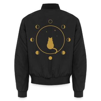 Katzen- und Mondphasen – goldene Silhouette - Unisex Bomberjacke - Schwarz - Hinten - AI Model Male 185 light (185cm)