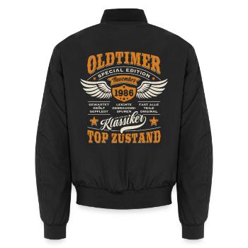 Oldtimer November 1986 - Geburtstag - Geschenk - Unisex Bomberjacke - Schwarz - Hinten - AI Model Male 185 light (185cm)