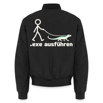 exe ausführen – Eidechse am Strichmännchen - Unisex Bomberjacke - Schwarz - Hinten - AI Model Male 185 light (185cm)