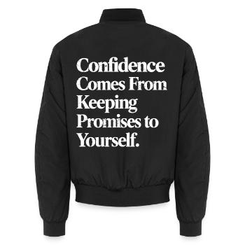 Selbstvertrauen entsteht, wenn man seine eigenen Versprechen hält - Unisex Bomberjacke - Schwarz - Hinten - AI Model Male 185 light (185cm)