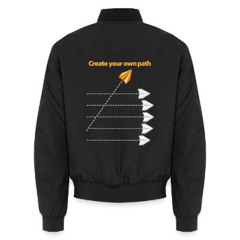 Create Your Own Path – Motivation Papierflieger - Unisex Bomberjacke - Schwarz - Hinten - AI Model Male 185 light (185cm)