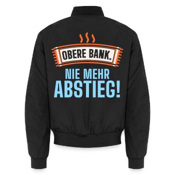 Obere Bank. Nie mehr Abstieg! Sauna lustig - Unisex Bomberjacke - Schwarz - Hinten - AI Model Male 185 light (185cm)