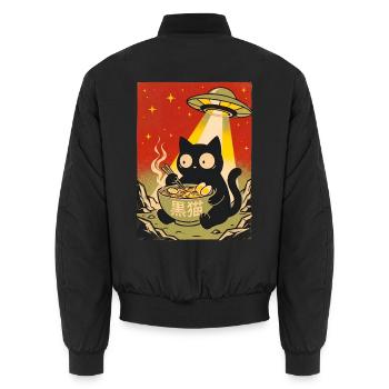 Schwarze Katze Ramen UFO Retro - Unisex Bomberjacke - Schwarz - Hinten - AI Model Male 185 light (185cm)