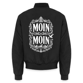 Moin Moin – norddeutscher Gruß mit Möwe - Unisex Bomberjacke - Schwarz - Hinten - AI Model Male 185 light (185cm)