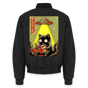 Leseabend unter UFO Lichtkatze - Unisex Bomberjacke - Schwarz - Hinten - AI Model Male 185 light (185cm)