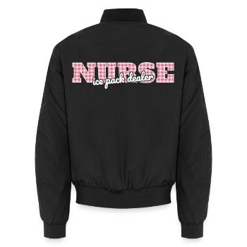 Cold Pack Dealer Schul-Krankenschwester-Gesundheitsbüro - Unisex Bomberjacke - Schwarz - Hinten - AI Model Male 185 light (185cm)