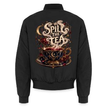 Spill the Tea – Magische Teetasse - Unisex Bomberjacke - Schwarz - Hinten - AI Model Male 185 light (185cm)