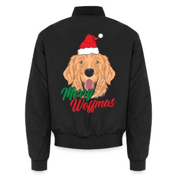 Merry Woffmas - Heiraten Weihnachtshund - Unisex Bomberjacke - Schwarz - Hinten - AI Model Male 185 light (185cm)