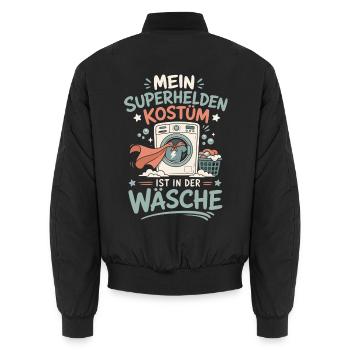 Superhelden Kostüm in der Wäsche - Unisex Bomberjacke - Schwarz - Hinten - AI Model Male 185 light (185cm)