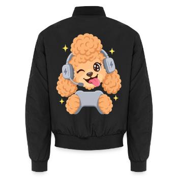 Gaming Pudel mit Headset und Controller - Unisex Bomberjacke - Schwarz - Hinten - AI Model Male 185 light (185cm)