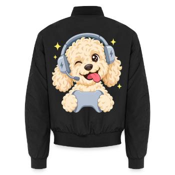 Gaming Goldendoodle mit Headset und Controller - Unisex Bomberjacke - Schwarz - Hinten - AI Model Male 185 light (185cm)