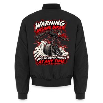 Achtung! Verrückter Biker. Biker-Humor - Unisex Bomberjacke - Schwarz - Hinten - AI Model Male 185 light (185cm)