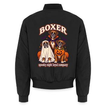 Spooky Night Loyal Company – Boxer-Halloween-Hund - Unisex Bomberjacke - Schwarz - Hinten - AI Model Male 185 light (185cm)