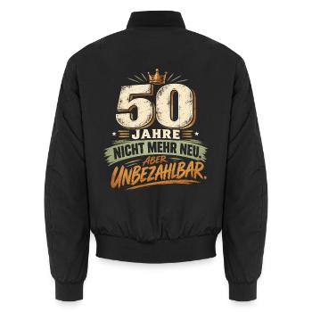  50 Jahre – Nicht mehr neu aber unbezahlbar - Unisex Bomberjacke - Schwarz - Hinten - AI Model Male 185 light (185cm)