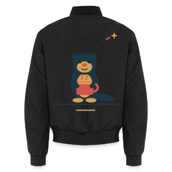 Otter mit Kaffeetasse – kleine Kaffeeauszeit - Unisex Bomberjacke - Schwarz - Hinten - AI Model Male 185 light (185cm)