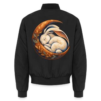 Schlafendes Kaninchen in einem Mondsichel - Unisex Bomberjacke - Schwarz - Hinten - AI Model Male 185 light (185cm)