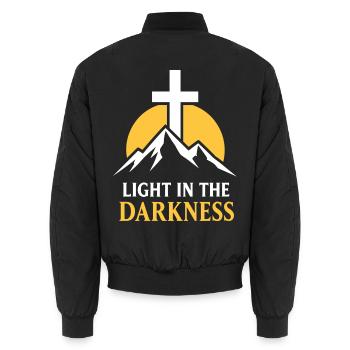 Licht-in-der-Dunkelheit-Bergkreuz - Unisex Bomberjacke - Schwarz - Hinten - AI Model Male 185 light (185cm)