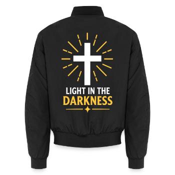 Licht in der Dunkelheit Kreuz Tee - Unisex Bomberjacke - Schwarz - Hinten - AI Model Male 185 light (185cm)