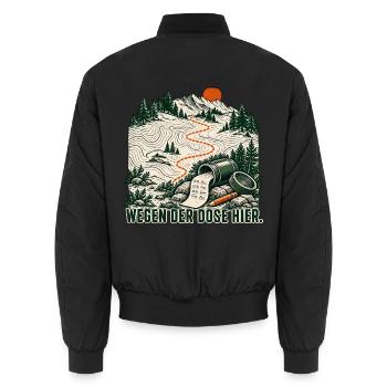 Wegen der Dose hier – GPS-Schatzsuche - Unisex Bomberjacke - Schwarz - Hinten - AI Model Male 185 light (185cm)