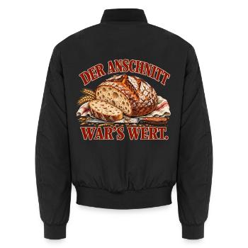 Der Anschnitt war’s wert – Sauerteigbrot - Unisex Bomberjacke - Schwarz - Hinten - AI Model Male 185 light (185cm)