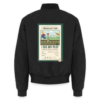 Ich freue mich über das Gärtnergeschenk meines Parzellen-Allotment Clubs. - Unisex Bomberjacke - Schwarz - Hinten - AI Model Male 185 light (185cm)