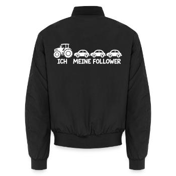 Traktor Bauer Follower lustig - Unisex Bomberjacke - Schwarz - Hinten - AI Model Male 185 light (185cm)