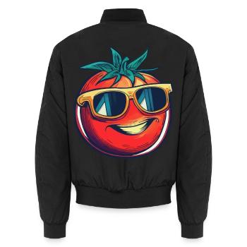 Lachende Tomate mit gelber Sonnenbrille - Unisex Bomberjacke - Schwarz - Hinten - AI Model Male 185 light (185cm)