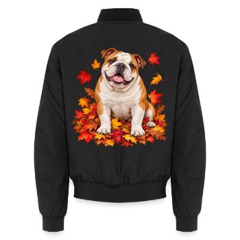 Herbstbulldog auf Laubteppich - Unisex Bomberjacke - Schwarz - Hinten - AI Model Male 185 light (185cm)