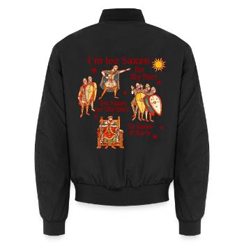 Saxon Shirt Humor: Königliches Stil - Unisex Bomberjacke - Schwarz - Hinten - AI Model Male 185 light (185cm)