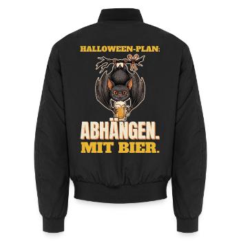 Halloween-Plan: abhängen mit Bier - Unisex Bomberjacke - Schwarz - Hinten - AI Model Male 185 light (185cm)