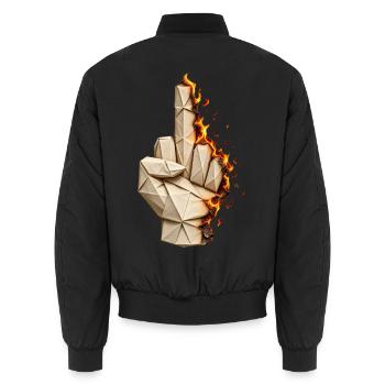 Flammender Origami-Mittelfinger – Humor - Unisex Bomberjacke - Schwarz - Hinten - AI Model Male 185 light (185cm)