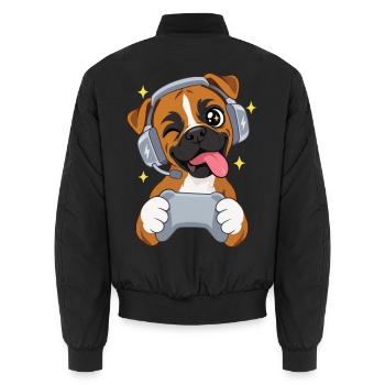 Gaming Boxer mit Headset und Controller - Unisex Bomberjacke - Schwarz - Hinten - AI Model Male 185 light (185cm)