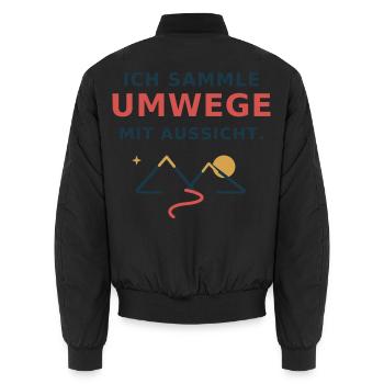 Ich sammle Umwege mit Aussicht – Wanderspruch - Unisex Bomberjacke - Schwarz - Hinten - AI Model Male 185 light (185cm)