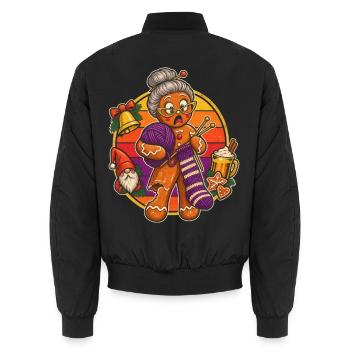 Christmas Lebkuchen-Oma beim Stricken - Unisex Bomberjacke - Schwarz - Hinten - AI Model Male 185 light (185cm)