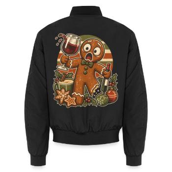 Christmas Lebkuchenmann im Weinchaos - Unisex Bomberjacke - Schwarz - Hinten - AI Model Male 185 light (185cm)