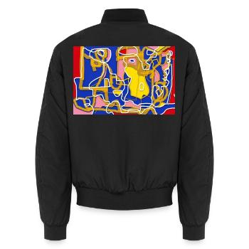 Abstrakte Linien und Farbblöcke - Unisex Bomberjacke - Schwarz - Hinten - AI Model Male 185 light (185cm)