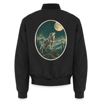 Wolf heult den Vollmond an – Vintage Wald - Unisex Bomberjacke - Schwarz - Hinten - AI Model Male 185 light (185cm)
