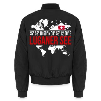 Luganer See - Unisex Bomberjacke - Schwarz - Hinten - AI Model Male 185 light (185cm)