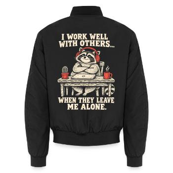 Introvertierter Waschbär Kollege Lustbüro - Unisex Bomberjacke - Schwarz - Hinten - AI Model Male 185 light (185cm)