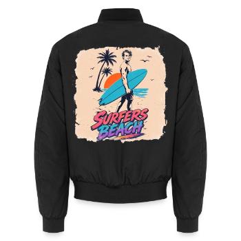 Surfers Beach  Retro 80s Surf & Neon Vintage Desin - Unisex Bomberjacke - Schwarz - Hinten - AI Model Male 185 light (185cm)
