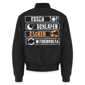 Essen Schlafen Backen Wiederholen - Unisex Bomberjacke - Schwarz - Hinten - AI Model Male 185 light (185cm)